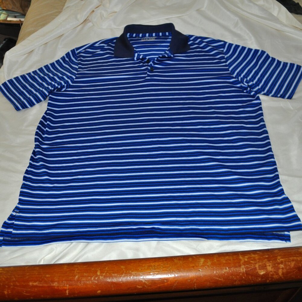 Under Armour Polo Shirt Mens Large Blue Heatgear Striped Performance Golf Loose